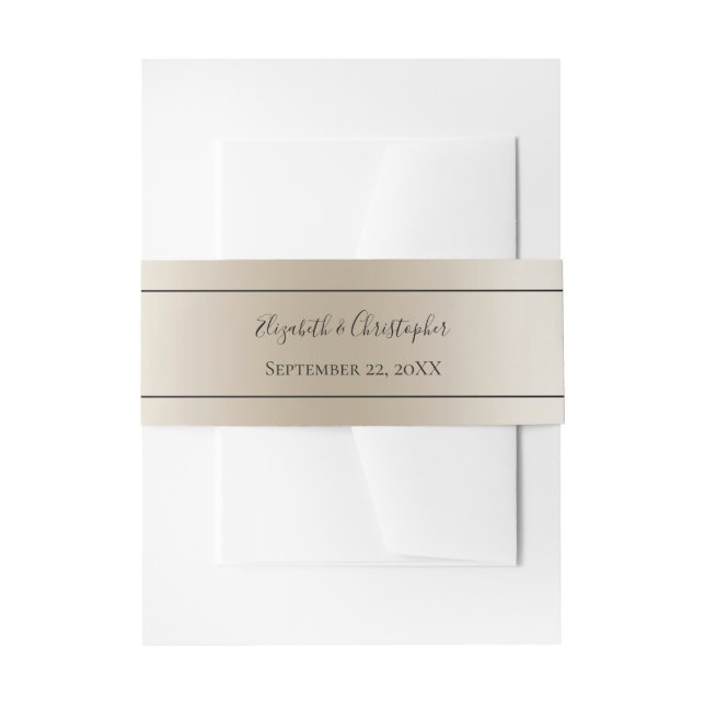Champagne Black Formal Elegant Script Wedding  Invitation Belly Band (Front Example)