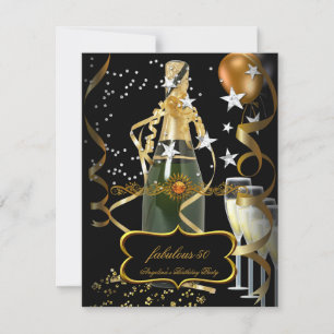 Champagne Black Gold Balloons Birthday Party Invitation