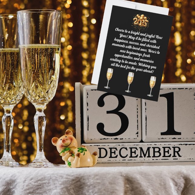 Champagne Black & Gold New Year's Greeting Holiday Card (The perfect greeting for the perfect person!)
