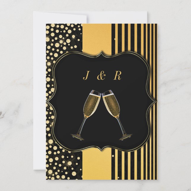 Champagne Black Gold Wedding Invitation Example (Back)