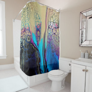 Champagne, Black, Navy Blue Acrylic Painting Shower Curtain