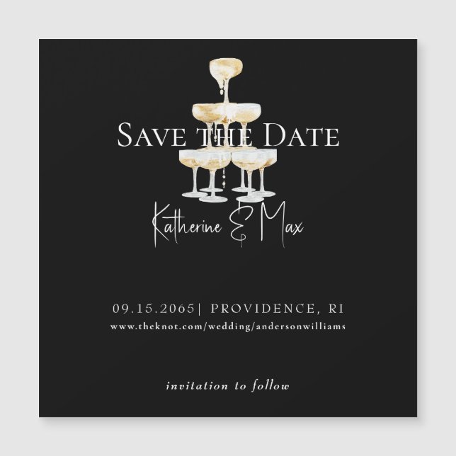 Champagne Black Wedding Save the Date Magnetic (Front)