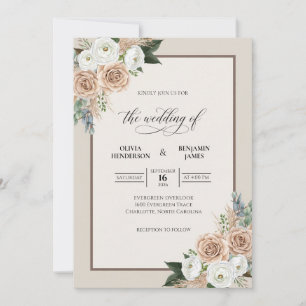 Champagne Bloom Neutral Wedding Invitation