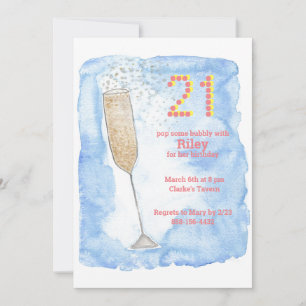 Champagne blue 21st birthday invitation