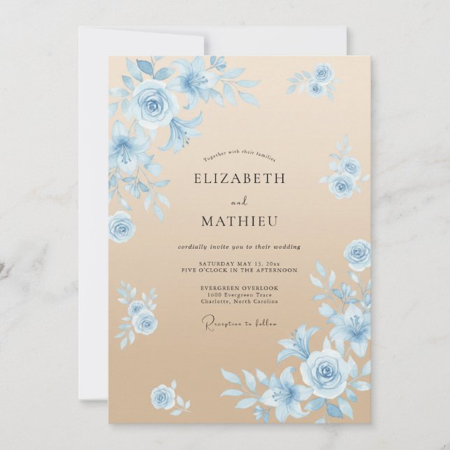 Champagne Blue Romantic Coastal Wedding Invitation (Front)