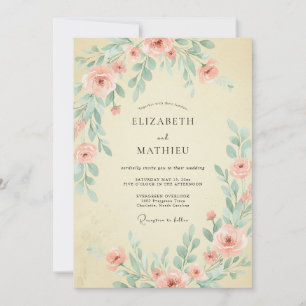 Champagne Blush Foliage Eucalyptus Wedding Invitation