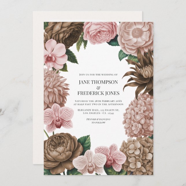 Champagne Blush, Oyster Pink & Latte Beige Wedding Invitation (Front/Back)