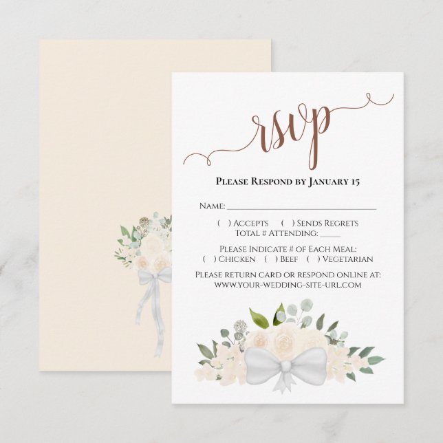 Champagne Blush Peach Watercolor Roses Wedding RSVP Card (Front/Back)