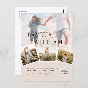 Champagne Blush PHOTO Save the Date QRcode Website Postcard