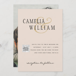 Champagne Blush PHOTO Wedding Invitation QR Code