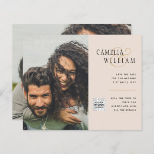 Champagne Blush PHOTO Wedding Invitation QR Code