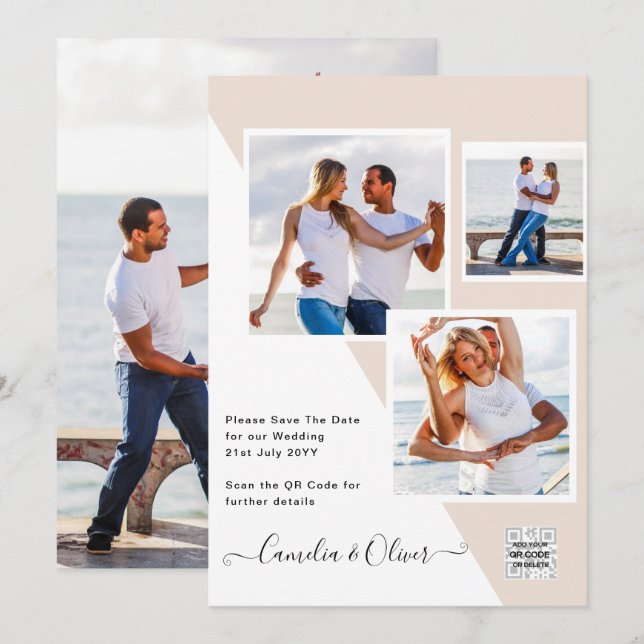 Champagne Blush PHOTO Wedding Invitation QR Code (Front/Back)