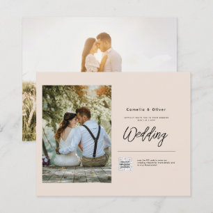 Champagne Blush PHOTO Wedding Invitation QR Code