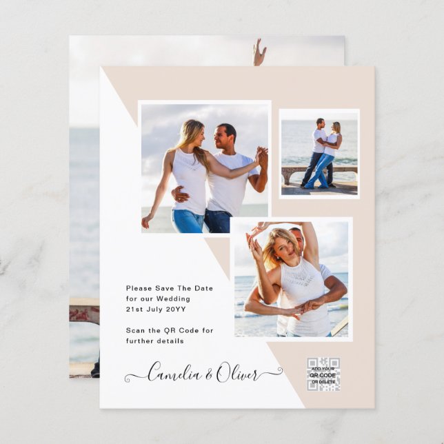 Champagne Blush PHOTO Wedding Invitation QR Code (Front/Back)