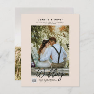 Champagne Blush PHOTO Wedding Invitation QR Code