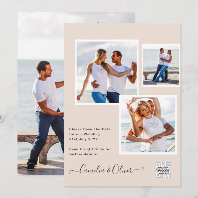 Champagne Blush PHOTO Wedding Invitation QR Code (Front/Back)