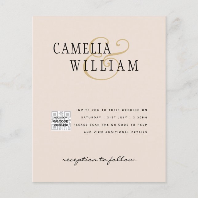Champagne Blush PHOTO Wedding Invitation QR Code Flyer (Front)