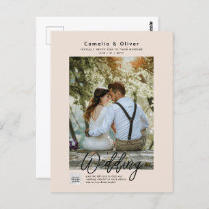 Champagne Blush PHOTO Wedding Invitation QR Code Postcard