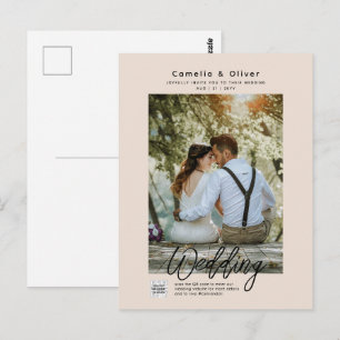 Champagne Blush PHOTO Wedding Invitation QR Code Postcard