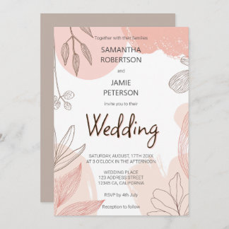 Champagne Blush Pink - Hand Drawn Floral Wedding Invitation