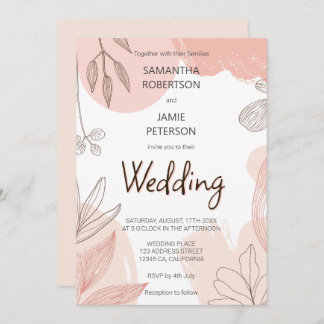 Champagne Blush Pink - Hand Drawn Floral Wedding Invitation