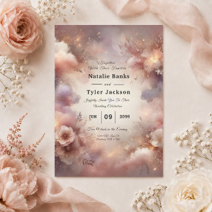 Champagne Blush Stardust Garden Wedding Invitation