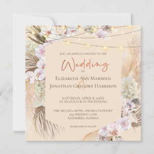 Champagne Blush & Terracotta Pampas Grass Floral Invitation