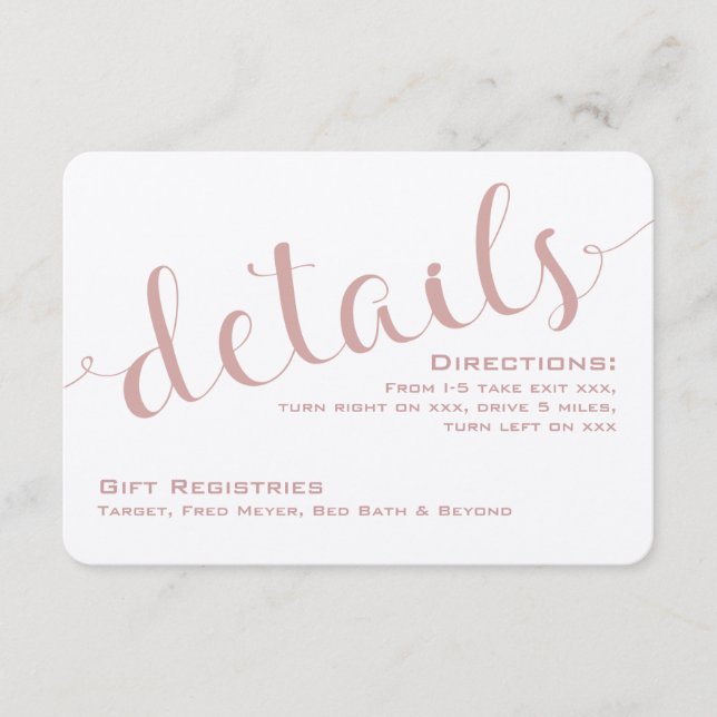Champagne Blush Typography Details Card (Front)