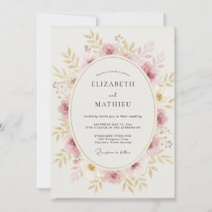 Champagne Blush Wreath Wedding Invitation