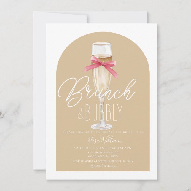 Champagne Boho Arch Brunch & Bubbly Bridal Shower Invitation (Front)