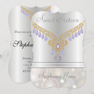 Champagne Bokeh Amethyst Diamonds Sweet Sixteen Invitation
