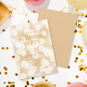 Champagne Bokeh It's a Surprise Party Birthday Invitation