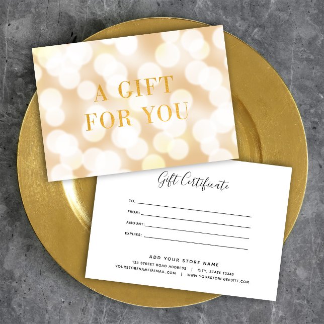 Champagne Bokeh Lights Faux Gold Gift Certificate (Creator Uploaded)