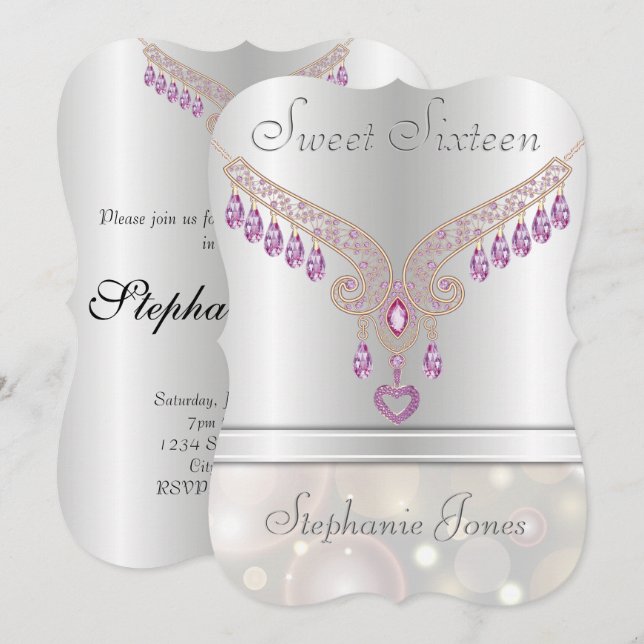 Champagne Bokeh Pink Sapphire Sweet Sixteen Invitation (Front/Back)