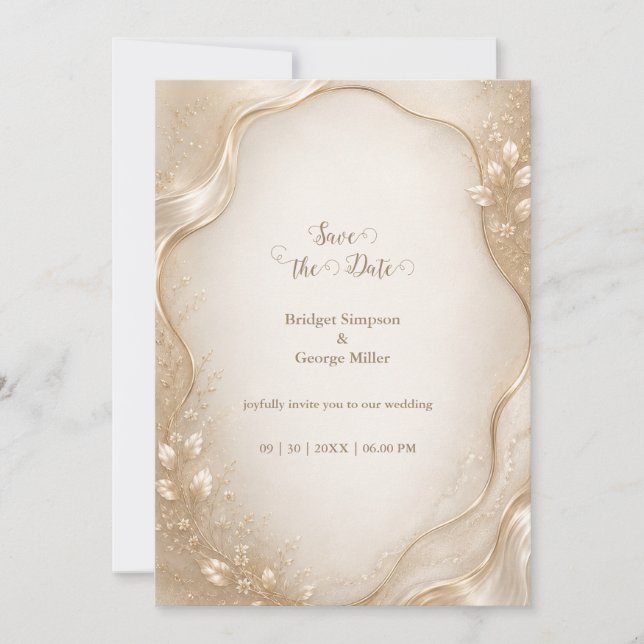 Champagne Botanical metallic Wave wedding  Invitation (Front)