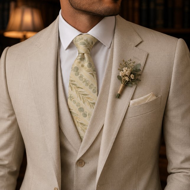 Champagne Botanical Stripe Luxury Wedding Tie (Creator Uploaded)