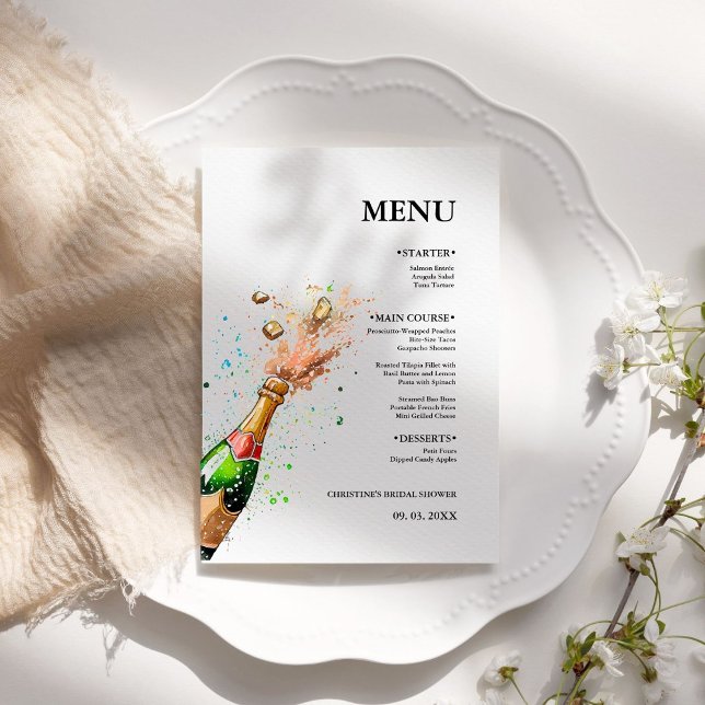 Champagne bottle Bridal shower party  Menu (Creator Uploaded)