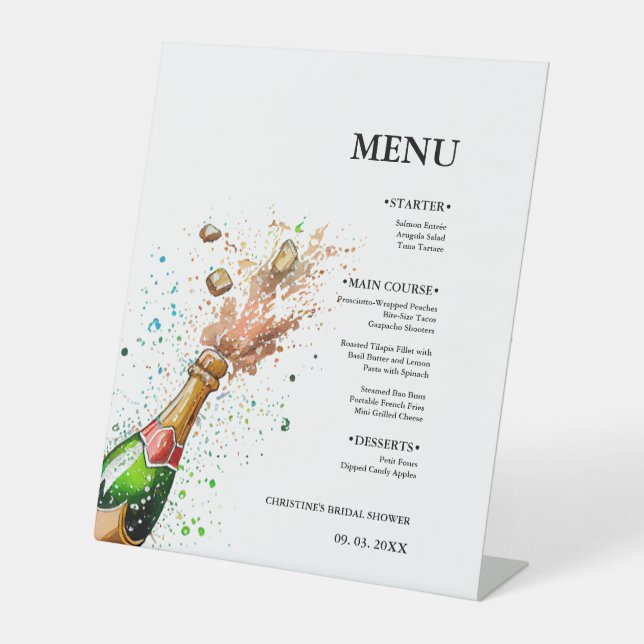 Champagne bottle Bridal shower party  Pedestal Sign (Front)