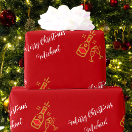 Champagne Bottle Glass Custom Text Personalised Wrapping Paper
