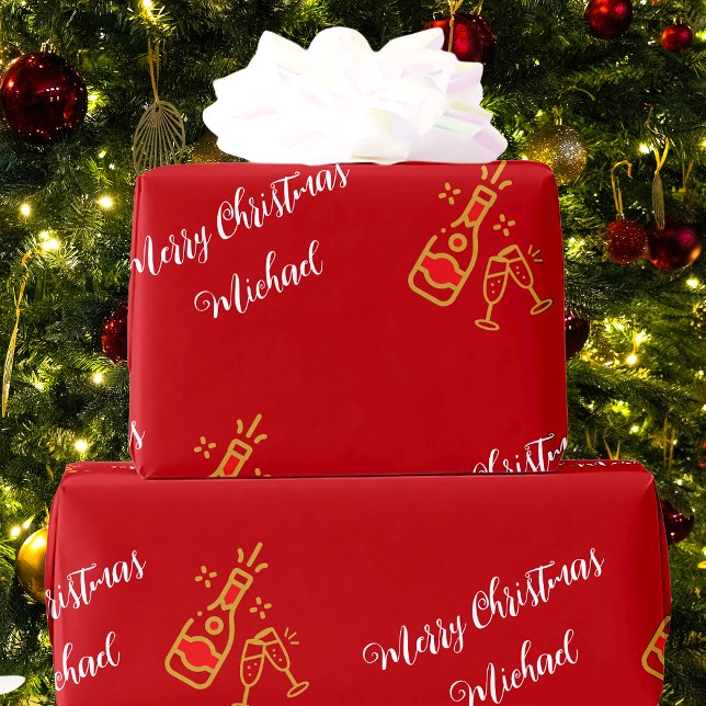 Champagne Bottle Glass Custom Text Personalised Wrapping Paper (Creator Uploaded)