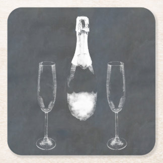 Champagne Bottle Square Paper Coaster