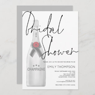 Champagne Bottle Stylish Script Bridal Shower Invitation