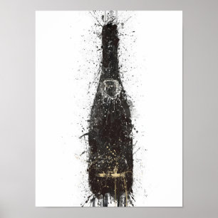 Champagne Bottle Wall Art Print 'Black Fizz'