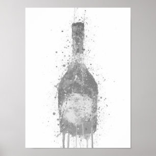 Champagne Bottle Wall Art Print 'Rosy' Grey