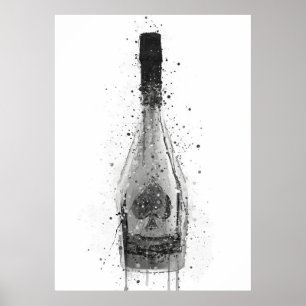 Champagne Bottle Wall Art Print 'Titanium'