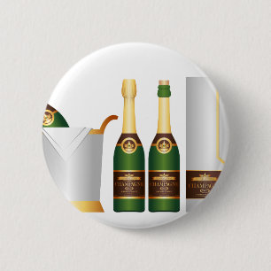 champagne bottles 6 cm round badge