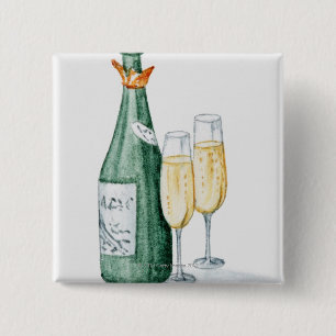 Champagne Bottles and Two Glasses 15 Cm Square Badge