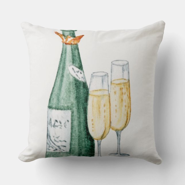 Champagne Bottles and Two Glasses Cushion (Front)
