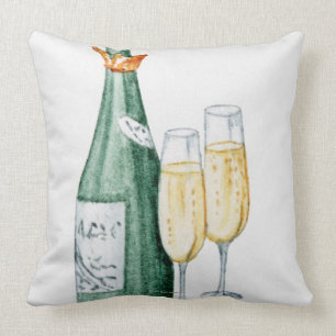 Champagne Bottles and Two Glasses Cushion