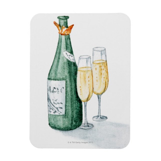 Champagne Bottles and Two Glasses Magnet (Vertical)